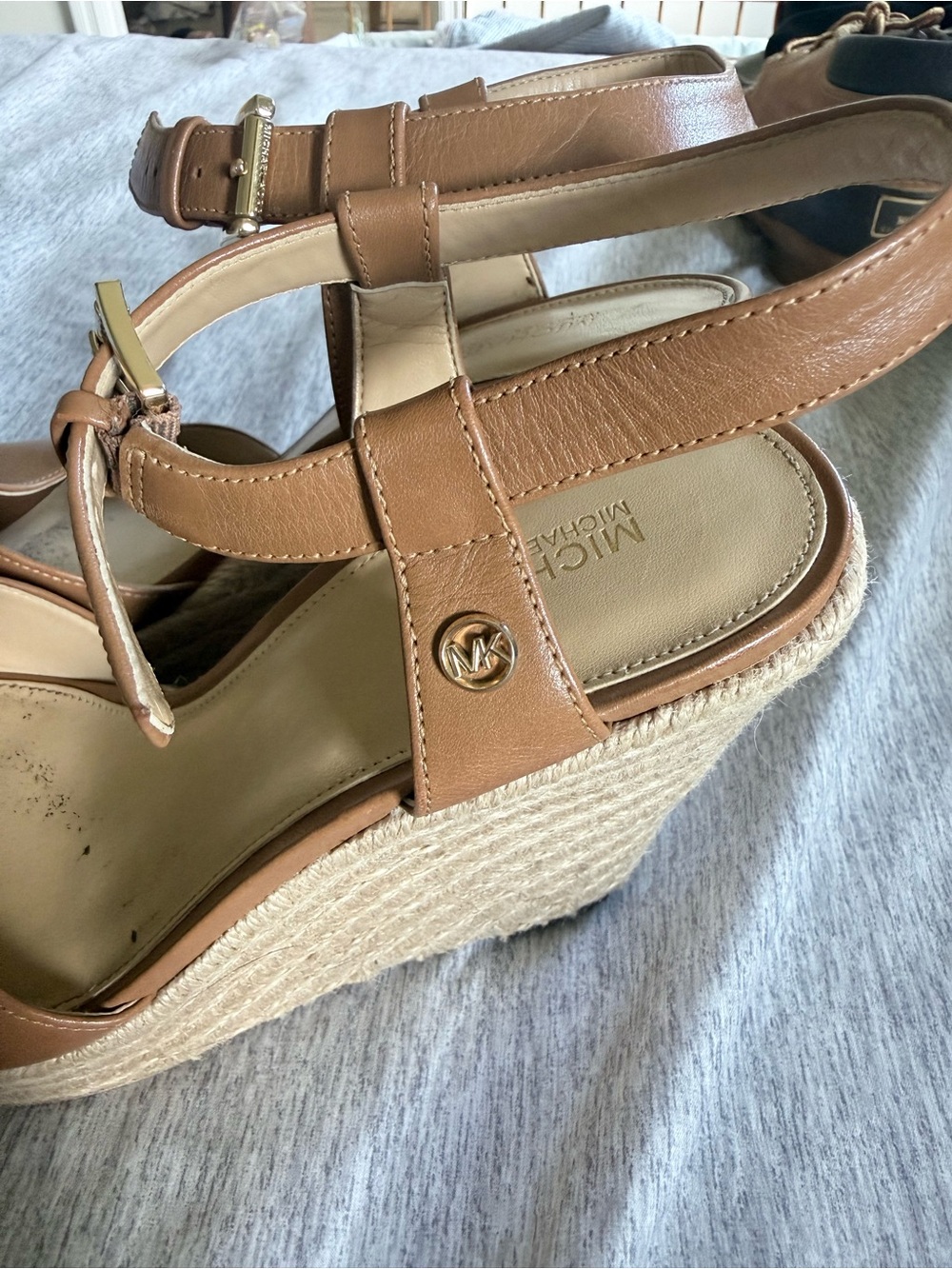 MICHAEL Michael Kors Tan Leather Espadrille Wedge Sandals